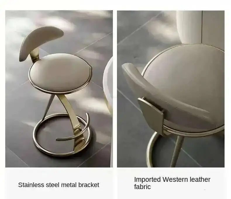 Designer Light Luxury Bar Chairs Italian High Stool Home Stainless Steel Cafe Kitchen Backrest Bar Chair Creative Bar Furniture