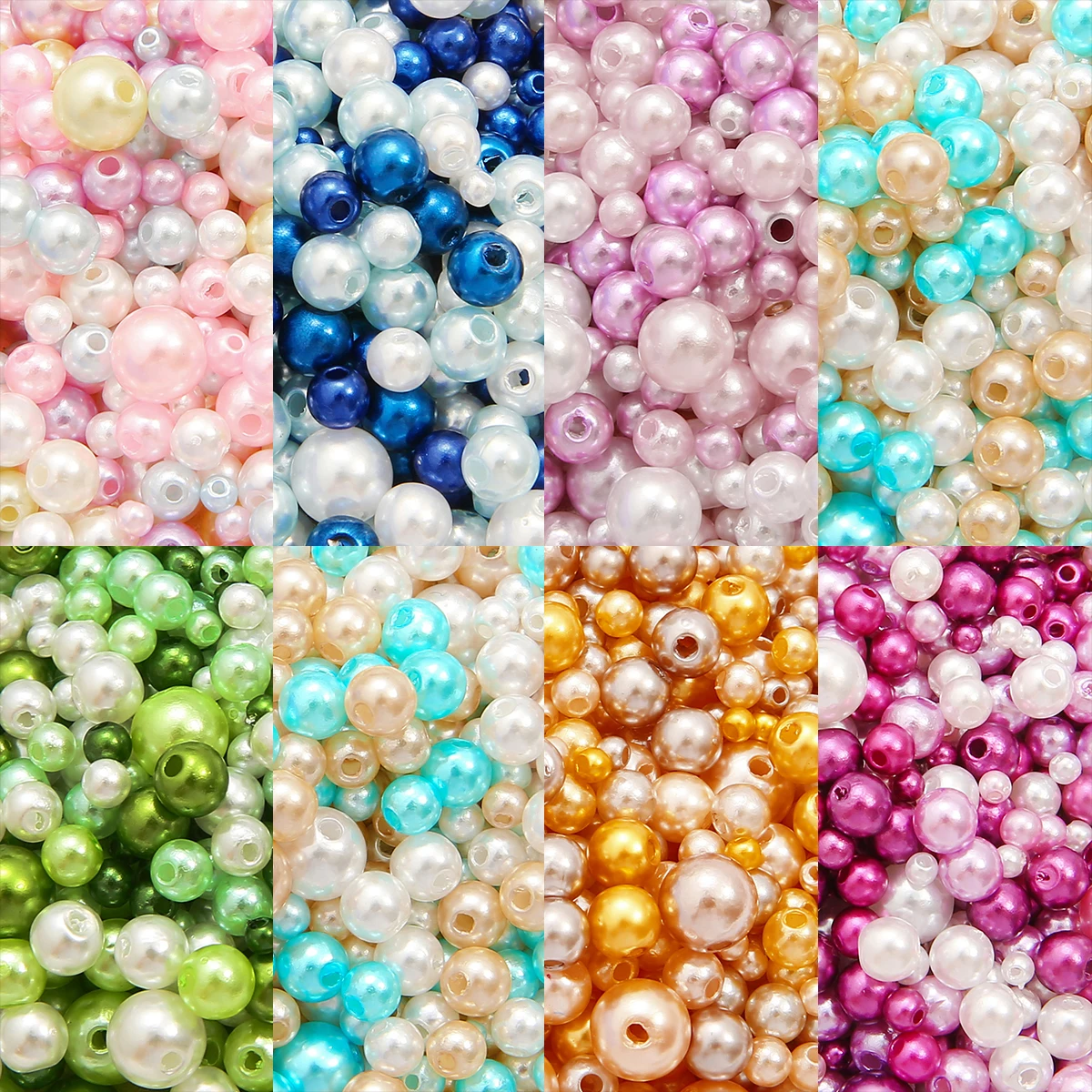 150Pcs Mix Size 3-8mm Beads With Hole Colorful Pearls Round Acrylic Imitation Pearl for DIY Jewelry Making Necklace Bracelet