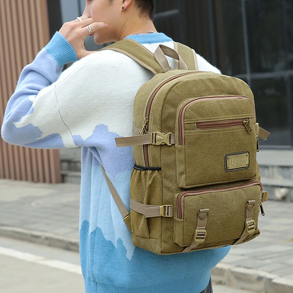 2024 New Outdoor Youth Travel Canvas Backpack Korean Edition Campus Fashion Men's And Women's Simple Design Solid Color Backpack
