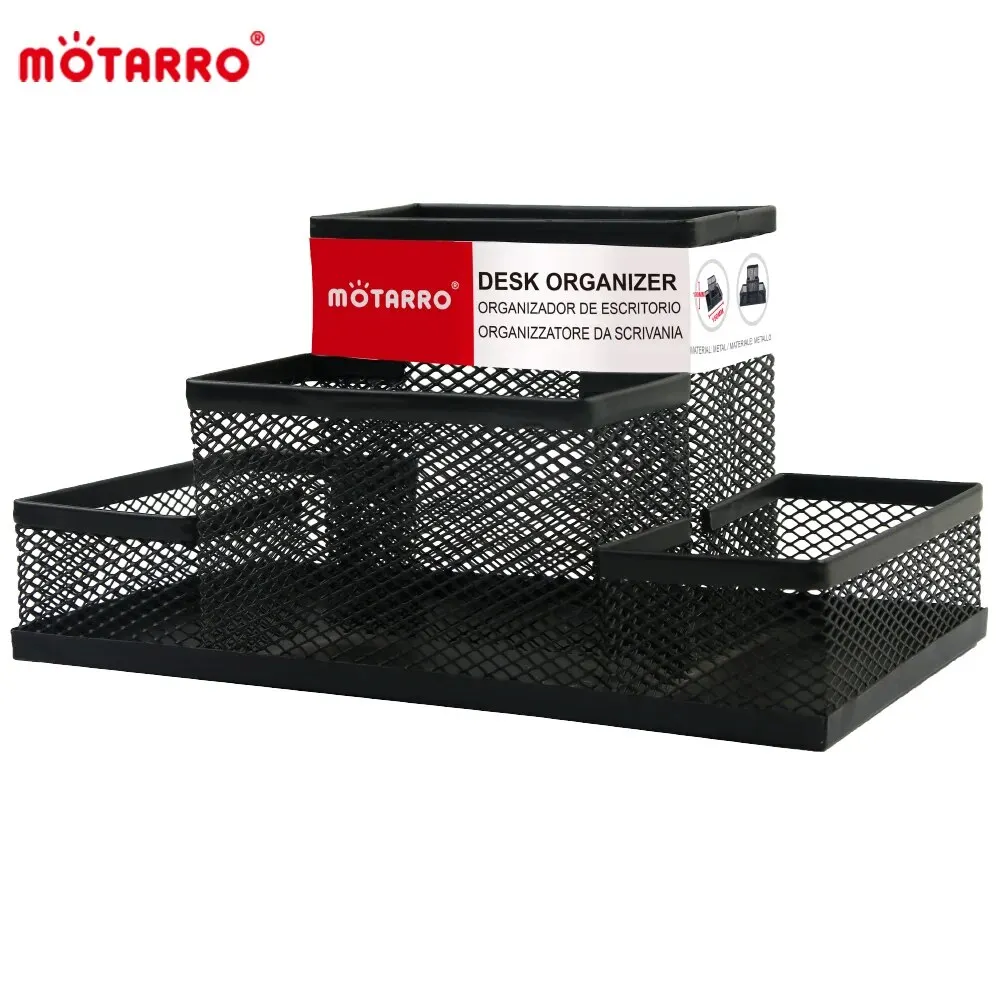 Metal Mesh Desk Organizer Stationery Storage Box Pencil and Pen Holder 4 Cell Drawer