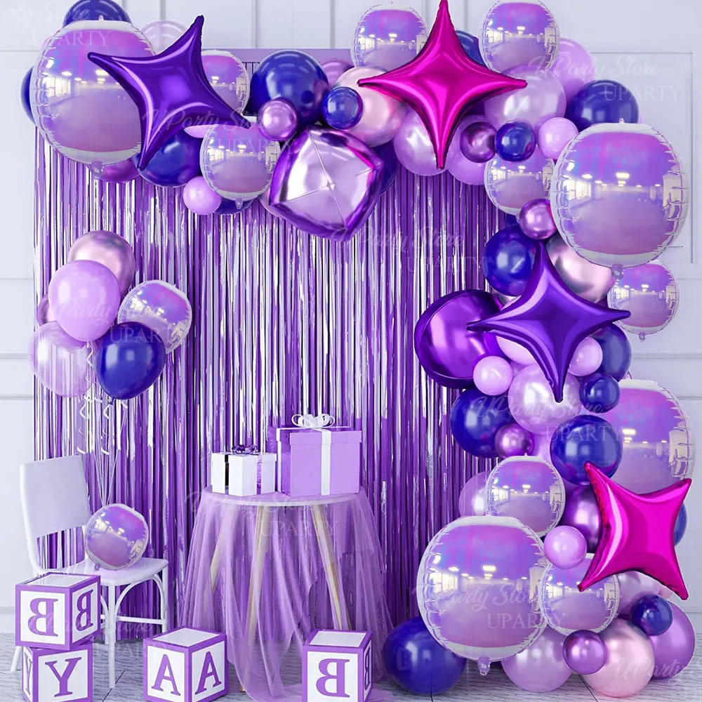 Schillernde runde Folienballons 10''~50'' große riesige lila lila lila holografische 4D-Luftballons für Geburtstag, Babyparty, Hochzeitsdekoration – Detail 10