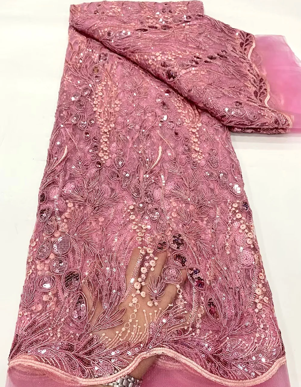 

Fashikon African Sequins Lace Fabrics 5 Yards High Quality 2023 Double Mesh Handcut Lace Fabric For Nigerian Wedding