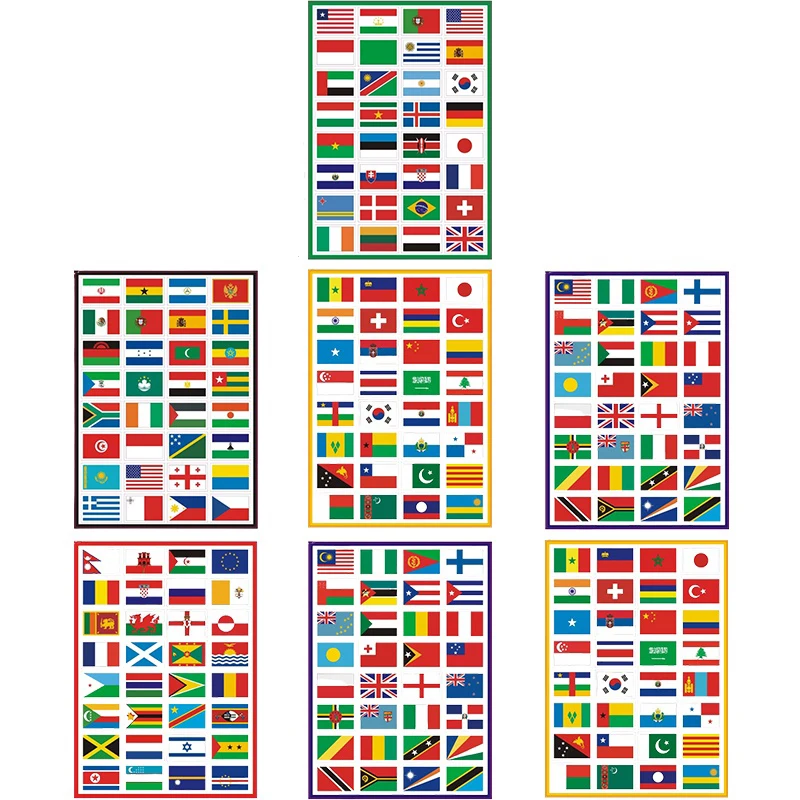 7 Sheets World Flag Stickers PVC Stickers Self-Adhesive Flag World Football Match Face Decoration