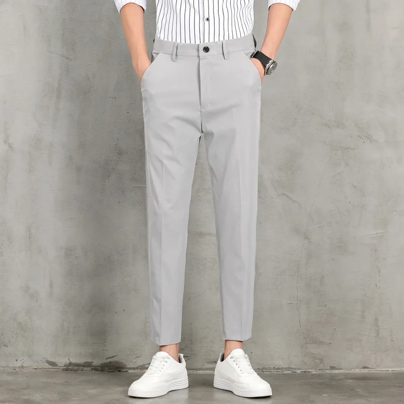 

Men's Slim Fit Draped Stretch Cropped Pants Outdoor Windproof Solid Color Slacks Men's All-season Comfortable Slacks