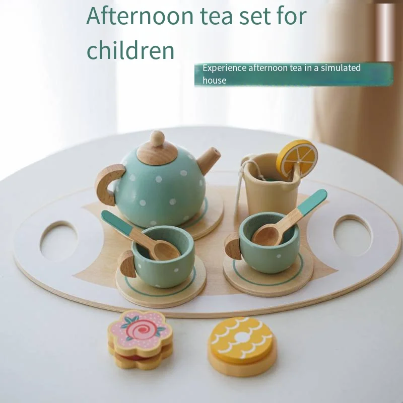 

Wooden Afternoon Tea Set Toy Pretend Play Food Learning Role Play Game Early Educational Toys for Toddlers Girls Boys Kids Gifts