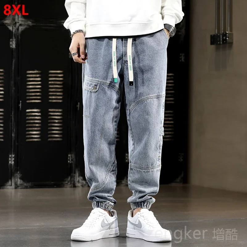 남성용 신축성 허리 플러스 사이즈 청바지, 7XL, 6XL, 타이드 스트레이트, 느슨한 바지, 와이드 레그, 8XL, 헐렁한 청바지, 용수철 신제품