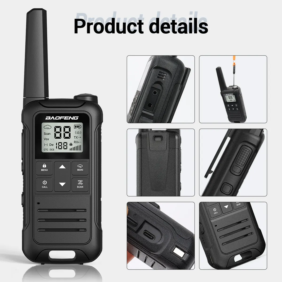 2 Stück Baofeng F22/T22 Mini Walkie-Talkie PMR Langstrecken-Akku-Funkgerät mit Typ-C-Ladegerät und VOX-Funktion für Campingreisen – Detail 12