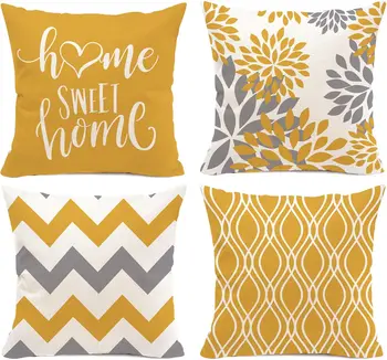 Yellow Geometric Linen Pillow Covers 1