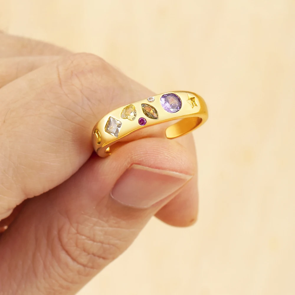 Nidin Classic C Shape Zircon Rings Geometric Fashion Vintage Adjustable Open Finger Jewelry For Women Weddings Gifts New Trendy