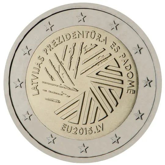 Lettonia 2015 Moneta Commemorativa Ue Rotante Presidente 2 Euro Moneta Bimetallica Unc Nuovo Di Zecca