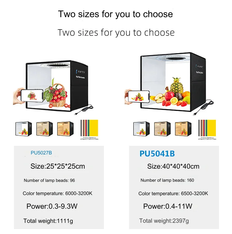 40cm Folding Studio Ring Light LED Portable Simple Folding Studio with 6 Double-sided Color Background Cloths Size 40x40x40cm