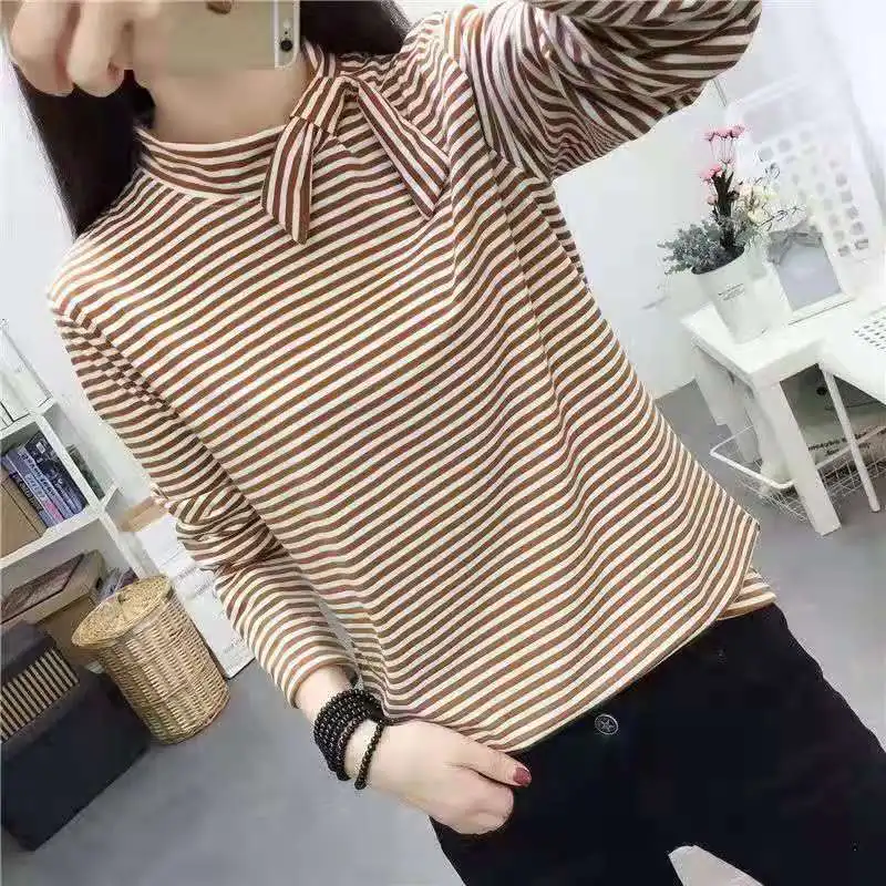 

Fashion Half High Collar Striped Lace Up Blouses Women's Clothing 2023 Autumn Winter New Loose Casual Pullovers All-match Shirts