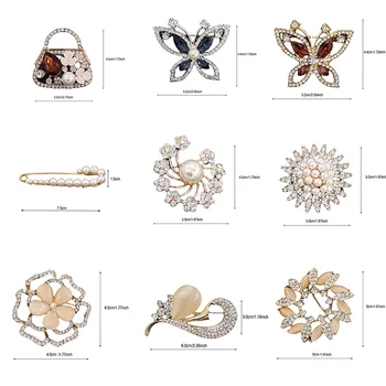 9Pcs/Pack Luxurious Elegant Metal Brooch Ladies' Flower Pearl Butterfly Sun Brooch Cloth Scarf Jewelry Accessories 6