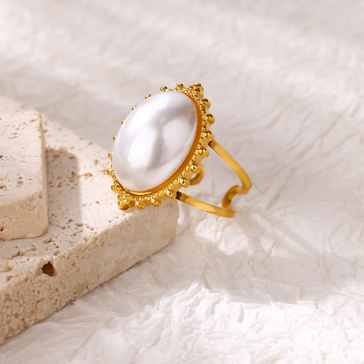 Pearl Oval Rings Women Jewelry Gift