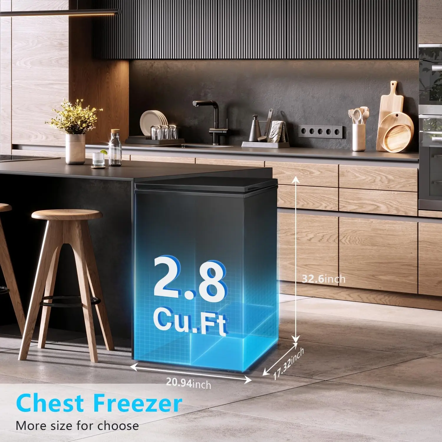 FLAME Chest Freezer 2.8 Cubic Feet, Small Deep Freezer with Basket, Adjustable Temperature, Energy Saving, Top open Door Mini Co 2