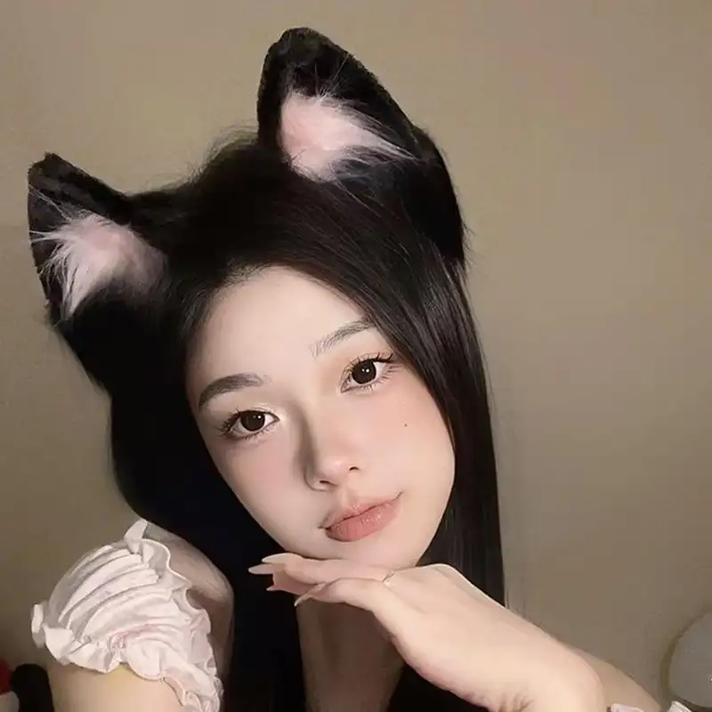 Plush Cat Ear Headband Cartoon Black Plush Hair Band Anime Cosplay Props Cute Hairband Headwear Party Hair Accessories - Image 2
