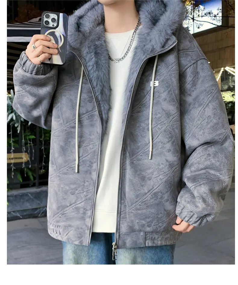 Hochwertige Fleece- und verdickte Kapuzenjacken für den Winter, warme Top-Mäntel für Herren, Jugend-Outwear, winddichte, samtgepolsterte Parkas-Kleidung – Detail 15