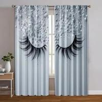 2pcs, Curtain Fabric 2D print Gray eyelashes Machine Washable Fabric (without rod) All Seasons Perfect for Living Room, Bedroom, 1