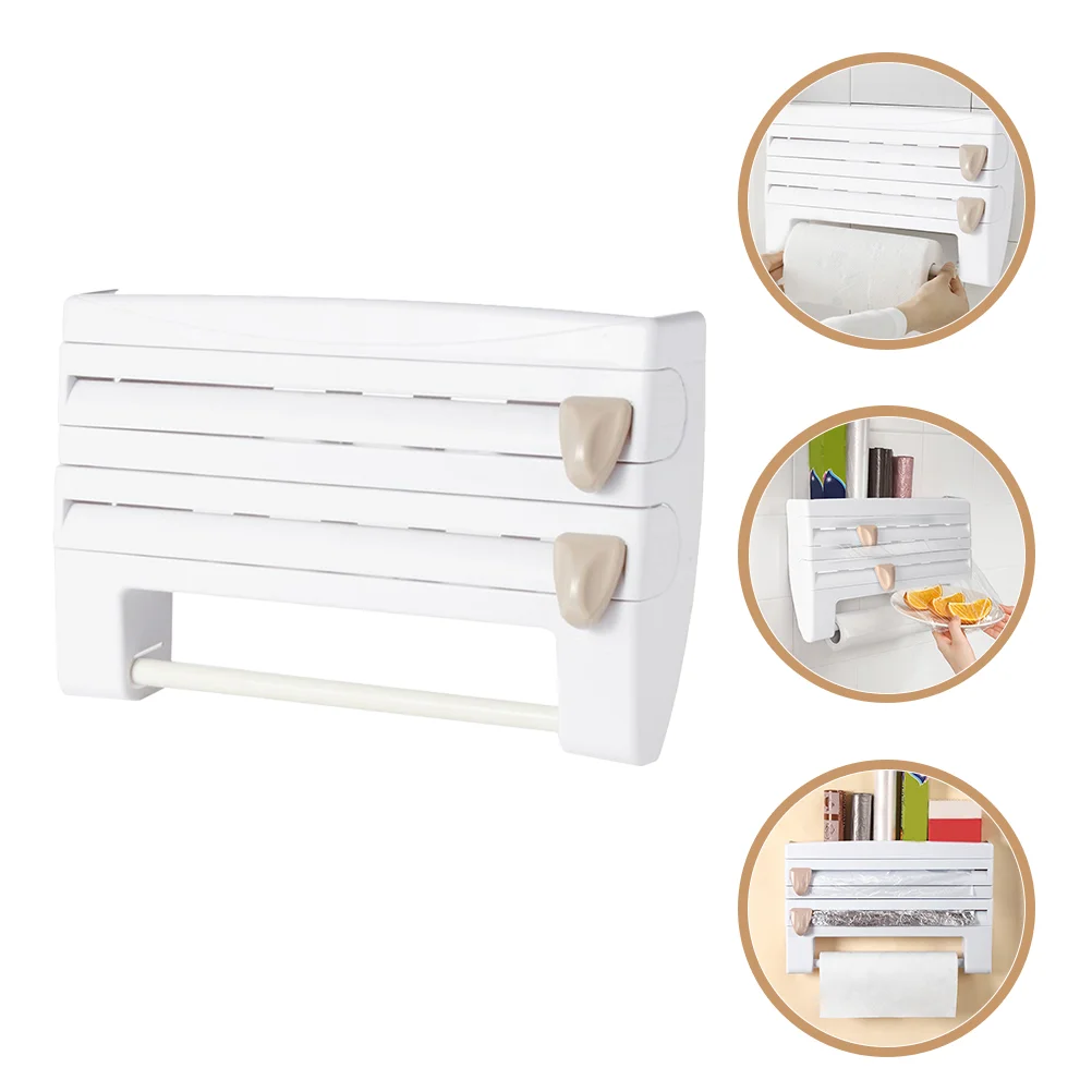 

Plastic Wrap Storage Rack Cling Film Foil Holder Paper Towel Multi-function Wall Mounted Shelves Kitchen Dispenser Aluminum