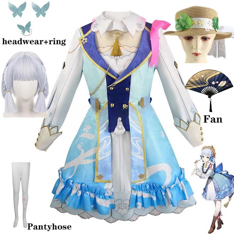 

Game Genshin Impact Kamisato Ayaka Cosplay Costume Big Size Ayaka New Outfit Springbloom Missive Dress Hat Wig Fan Comic Con