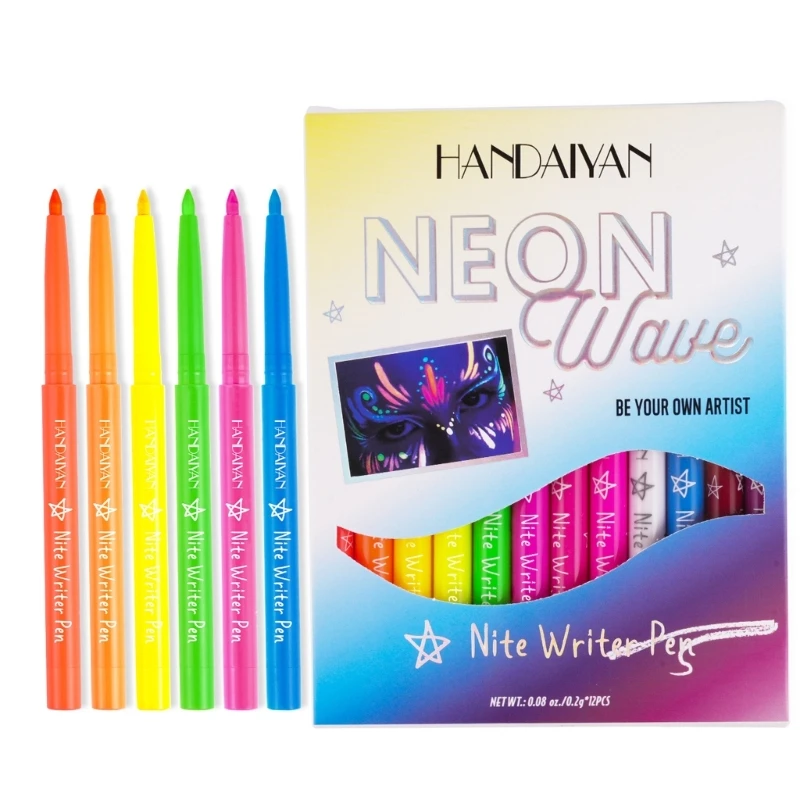 

12Pcs/set UV Light Eyeliner Pen Eyes Makeup Waterproof Liquid Color Eye Liner Pencil Halloween Cosmetic Matte Pen