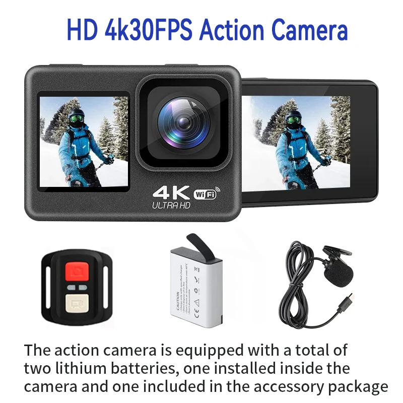 

4K 30FPS 24MP WiFi Action Camera Waterproof 170°Wide Angle Len Dual Screen Display Video Camera For Outdoor Sports Cycling