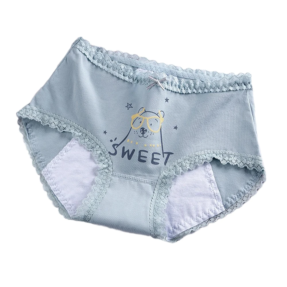 1pc Girls Menstrual Briefs Cotton Mid-Rise Cartoon 3-Layer Leak-proof Incontinence Panties Absorbent Teen Period Underwear S-XL