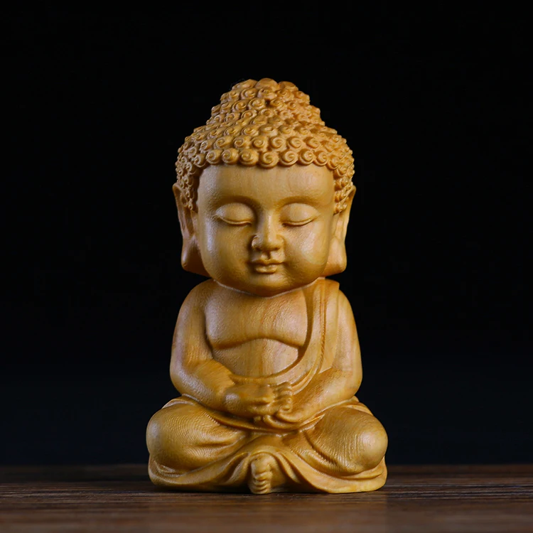 Wood carving of small Buddha Buddha Buddha handlepiece handicraft decoration wood carving gift decorations house decoration