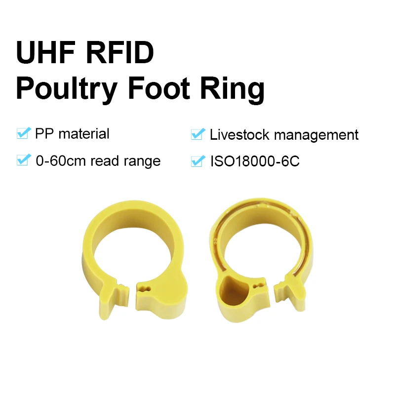 100pcs 860-960Mhz UHF RFID Poultry Foot Ring PP Material Ducks Goose ...