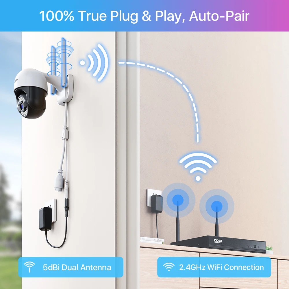 ZOSI 2K PTZ Wireless Security Camera System 3MP Pan/Tilt IP