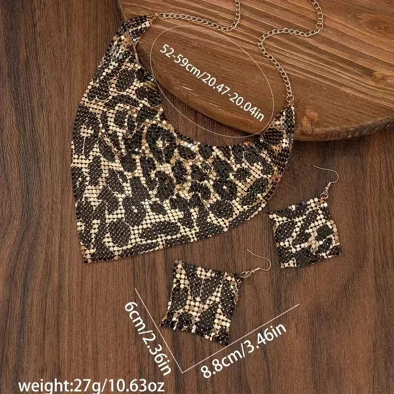 Fashion Leopard Print Jewelry Set 3pcs Sexy Bib Necklace Dangle Earrings Vintage Elegant Design Versatile Stylish Accessor jewelry sets