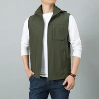 Men Summer Sleeveless Vest Men Multi Zipper Pocket Outdoor Photographer Travel Waistcoat Hat Detachable Vests Plus Size 7XL 2