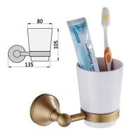 ทองเหลืองสีบรอนซ์ฮาร์ดแวร์ห้องน้ําจี้สีโบราณผู้ถือถ้วยเดียวห้องน้ําถ้วยน้ํายาบ้วนปากอุปกรณ์ห้องน้ํา 1