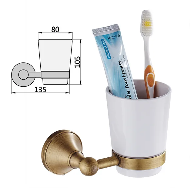 ทองเหลืองสีบรอนซ์ฮาร์ดแวร์ห้องน้ําจี้สีโบราณผู้ถือถ้วยเดียวห้องน้ําถ้วยน้ํายาบ้วนปากอุปกรณ์ห้องน้ํา 1