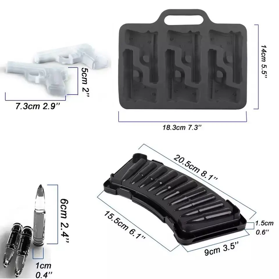Description Picture 4 of itemGun Bullet Skull Ice Cube Maker DIY Bullet Ice Cube Tray Chocolate Mold Home Bar Accessories Whiskey Wine Ice Cream Tool