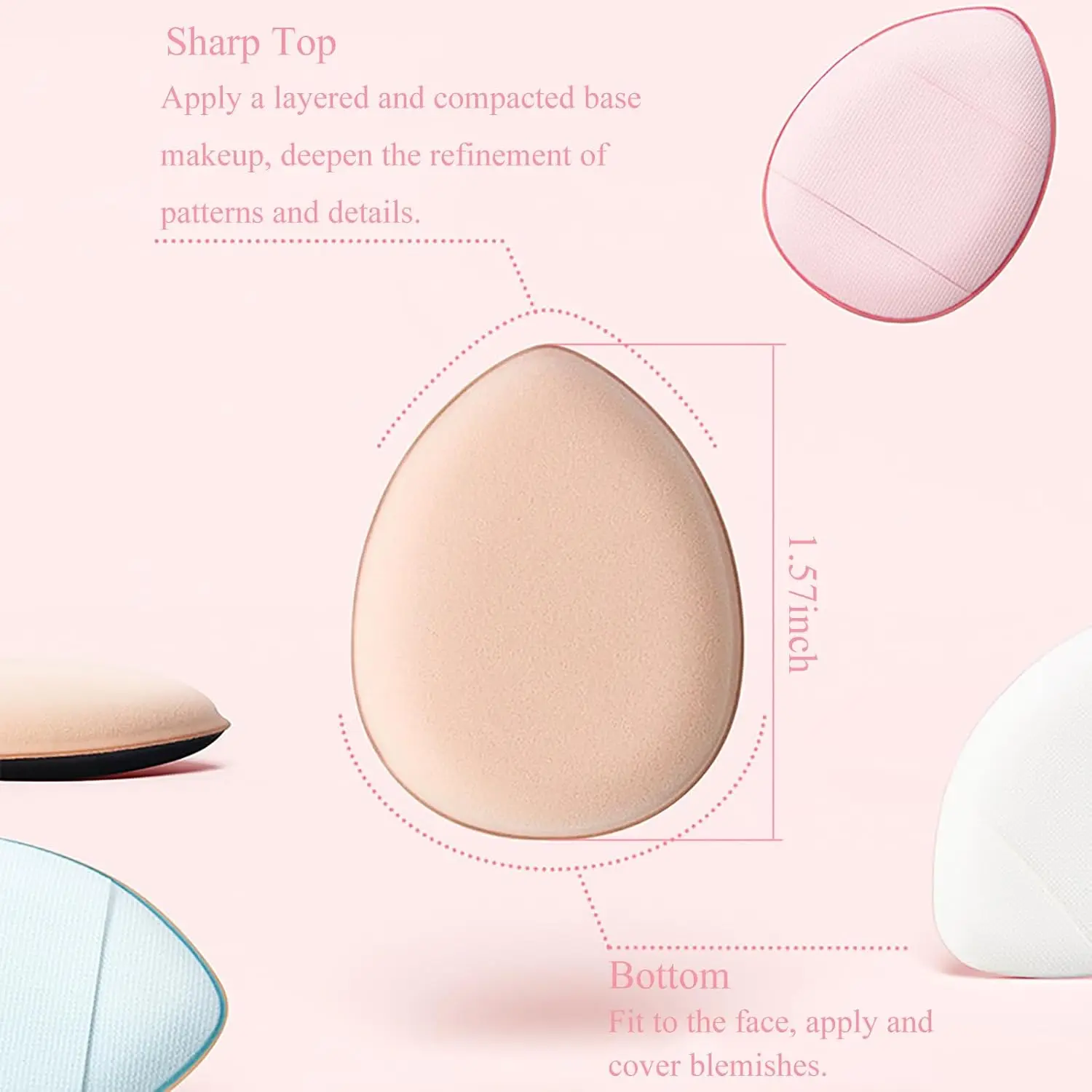 40PCS Vegan Makeup Sponges - Latex-Free Multi-Shape Puffs for Liquid/Powder, Reusable Travel Sponges (Hypoallergenic)