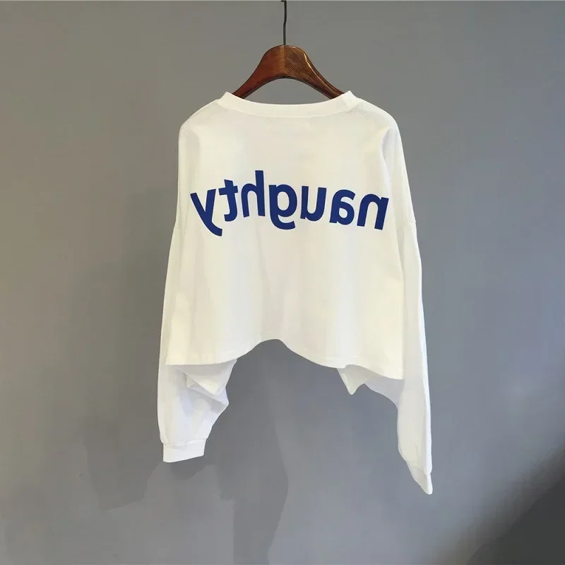 

EBAIHUI Short T-Shirts Long Sleeve Outdoor Oversize T-shirt Running Tops Letter Printed Tees Spring Yoga Dance Gym Women Clothes