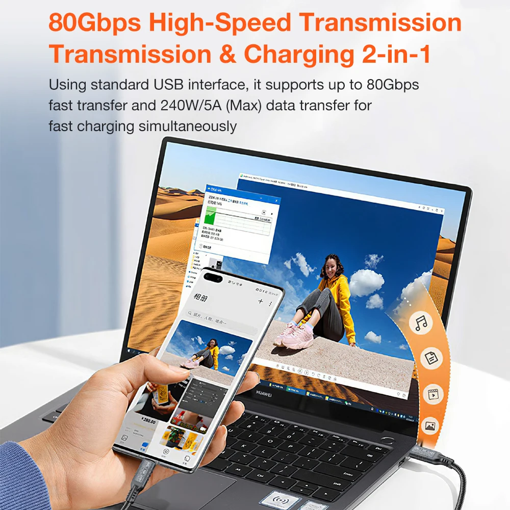 High-Speed Thunderbolt USB-C Cable 240W 16K@60Hz Fast Charging Data Transfer Cord - Available in 1m, 2m, 3m