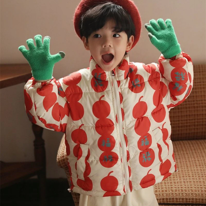 

Children's Winter Jacket Clothing Autumn and Winter Coat Baby's Cute Print Zipper Warm Coat Girls' Thickened Down Coat 2023