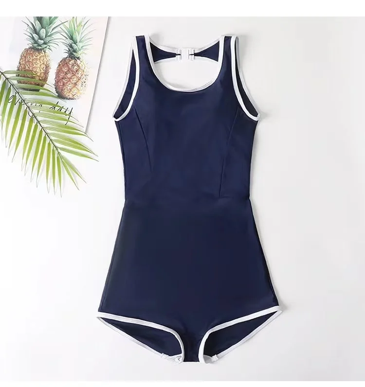 Scoop Neck Swimsuit blue Women's  Quick Drying One-piece Fitness Activewear Suit Simple Japanese School Sports Uniform Cosplay Costumes beach swimwear swimsuits for woman in dark-blue Womens plus size vacation beachwear