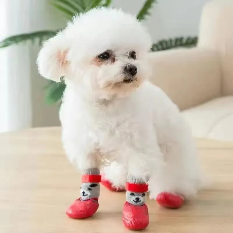 Dog Socks Pet Shoes Dog Socks Small Size Dogs Thai Winter Warm Waterproof Non-slip Teddy Shoe Covers Cat Socks Anti-scratch Pet Supplies