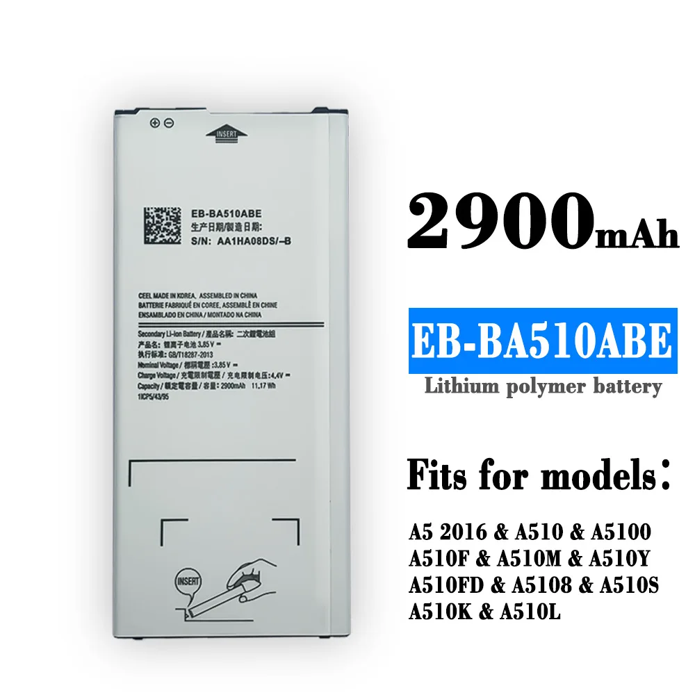 

100% High Quality Replacement Battery For Samsung A5 2016 A510 A5100 EB-BA510ABE 2900mAh Built-in New Batteries