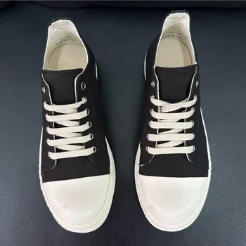 Ro Classic Design Men Sneaker Low Top Shoe Women Black Canvas Casual Shoes Versatile Lace Up Retro Waxed Canvas Flat Sneakers 1