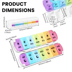 Transparent Foldable Weekly Pill Organizer - Portable AM/PM Pill Case for Vitamins & Supplements (Colourful - 1Pc)