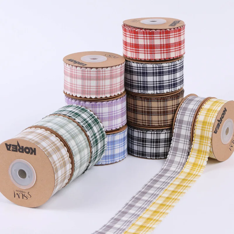 25MM 38MM Korean Wave Edge Striped Grid Ribbon DIY Bow Baking Flower ...