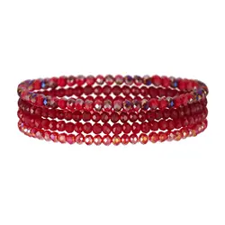 Colorful Faceted Glass Beads Stretch Bracelet Set - Handmade Jewelry with Elastic Design (Red)