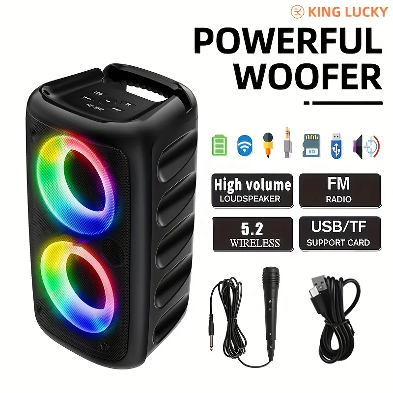 Wireless speaker with a microphone, outdoor wireless stereo speaker with dual speakers, stereo sound, color-changing LED light