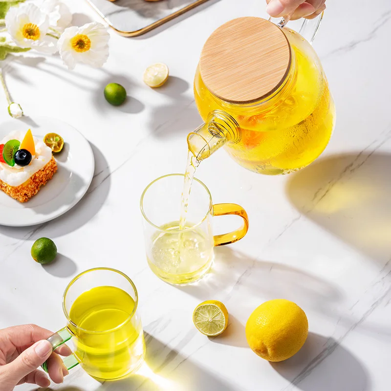 GIANXI Round Spout Glass Water Jug Large Capacity Transparent Heat-Resistant Kettle Lemon Tea Scented Tea Cold Water Bottle, water kettle