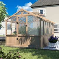 8' x 14' Wooden Greenhouse for Outdoor, Heavy Duty Green House with Ventilated Window and Lockable Door, Walk-in Greenhouse 1