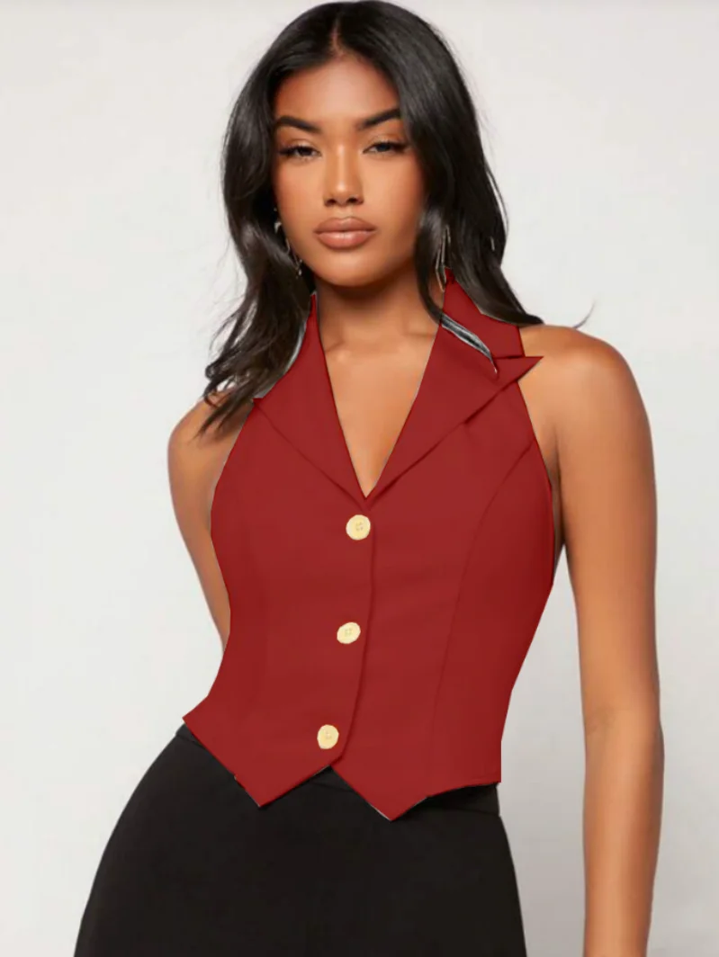 Women's Vest Halter Neck Backless Slim Cropped Top Fashion Casual Lapel Coat New Arrival Waistcoat Women